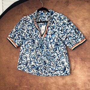 Elegant Blue and White Women's Voy Blouse with Striped Detail